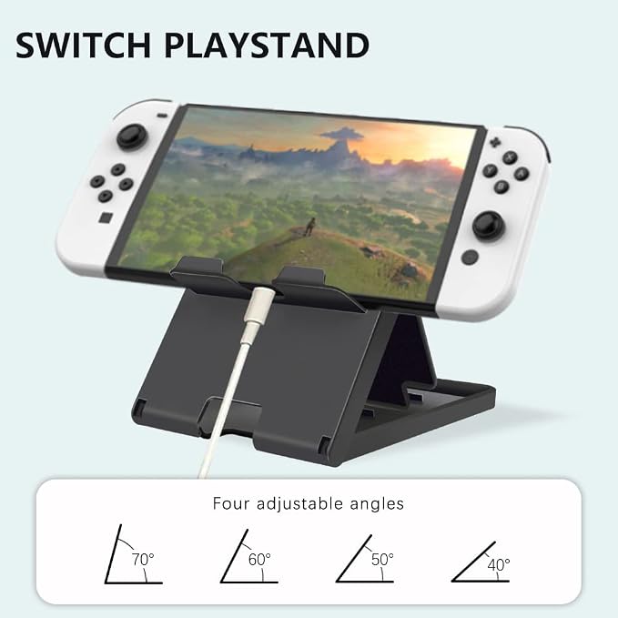 Stand Compatible with Nintendo Switch, Adjustable Switch Playstand, Foldable Phone Stand for Desk, Compact & Portable Switch Holder Accessories (Black) - Image 3