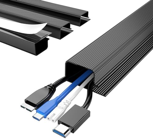 Delamu 4 Pack Cord Organizers for Desks, 62.8in Cable Organizer Cable Management Under Desk, Self Adhesive Wire Management Raceway, Desk Organizers and Accessories for Office&Home Organization, Black by DELAMU