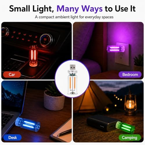 4PCS Dimmable USB Touch Control Led Night Lights, Glass Plug in USB Light Bulbs, Cute Interior Car Lights, Retro Led Ambient Lighting, Small Mood Lamp for Bedroom, Hallway, Nursery, Camping - Image 4