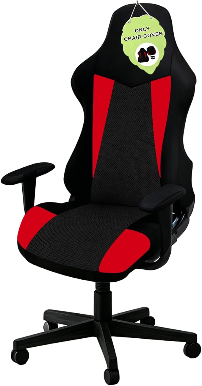 Gaming Chair Covers Only,Stretchable Fit Thick Breathable Mesh | Cat Scratch Proof,Scratch Resistant,Soft,Gaming Chair Seat Cover with 2Pcs Armrest Slipcovers(Black-red,Style 2) by Unknown