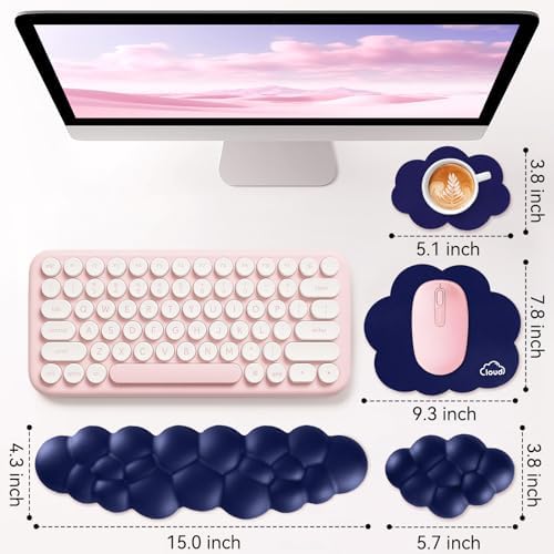 Sushret Cloud Wrist Rest for Computer Keyboard and Mouse Pad Set, Dark Blue | Memory Foam, Leather, 4-in-1 Cloud Keyboard Wrist Rest Set with Ergonomic Support for Arm and Palm Cushion, Gaming/Work Setup - Image 3