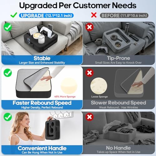 Couch Cup Holder Pillow, Sofa and Bed Organizer Caddy for iPad, Kindle, Switch, Game Controller, Remotes, Phones, Small-Sized Cup & Drink Holder for Couch, Bed, Desk, Car, Beach, Desk, Black - Image 4