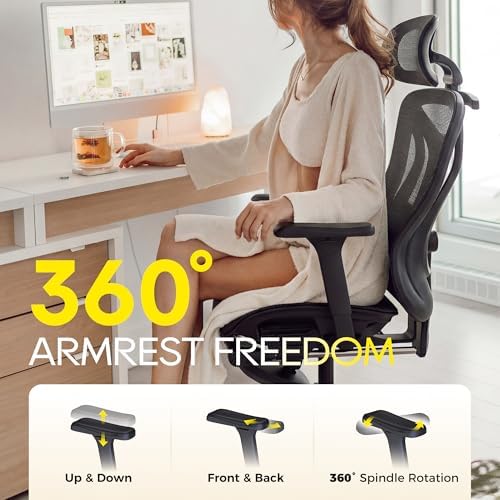 CYKOV Ergonomic Office Chair with Footrest - Adjustable Lumbar Support & Headrest, 90-160° Reclining Mesh Back Computer Chair - Home Office/Gaming, 350lbs Capacity (B-Black, Mesh) - Image 4