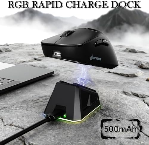 MAGIC-REFINER R1 Wireless Gaming Mouse with RGB Charging Dock,65g Ultra Lightweight,PixArt PAW 3311 Optical Sensor DPI 24,000,LCD Display & Smart Sleep,500mAh,Programmable Mice for Mac PC Gamer(Black) - Image 4