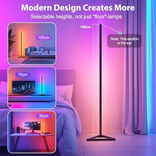 Floor Lamp,16 Million Colors LED Floor Lamps 141 cm Lamps for Living Room with Music Sync,Standing Lamp with App and Remote Control,Gaming Ambient Lighting Corner Lamp Bedroom Decor - Image 5