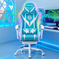 LED Gaming Chair with Speakers RGB Lights Massage Computer Chairs-Sky Blue | Bluetooth Game Chairs for Adults;Ergonomic High Back Video Game Chair; Reclining Gamer Chair with Footrest Lumbar Support by HOFFREEOfficial