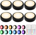 BLS LED Puck Lights with Remote Control, Wireless Under Cabinet & Closet Lighting, RGB 13 Color Changing Lights with Dimmer, Timer & AA Battery Operated, Push, Touch, Stick on for Night, Black, 6 Pack by BLS