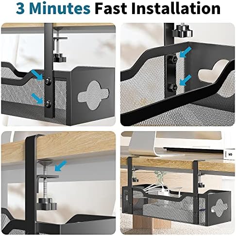 Under Desk Cable Management Tray No Drill, Metal Mesh Cable Management Under Desk with Clamp Mount, 2 Hole Cable Tray with Wire Management and Cord Organizer for Home Office Standing Desk (Pack of 15) - Image 6