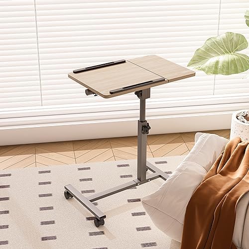 Furist Adjustable Bedside Laptop Desk with Mouse Pad on Wheels, Adjustable Overbed Table,Rolling Computer Stand,Hospital and Home Use - Image 3
