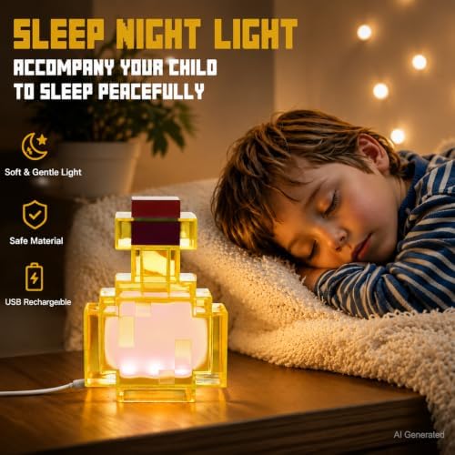 Pixel Style Potion Bottle Lamp 15 Color, Interactive RGB Night Light with Shake Activated Color Changing, USB Rechargeable Magic Potion LED Desk Lamp for Room Decor, Kids Boys Gaming Fans Gifts - Image 5