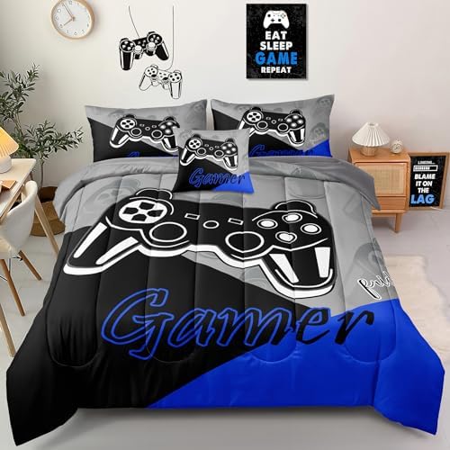 5 Pieces Gaming Bedding Set Twin Size for Boys Gamer Comforter Set for Boys Girls Kids Teens 5 Piece Bed in A Bag Video Game Bedding for Gamer Room Decorative Twin50 - Image 2