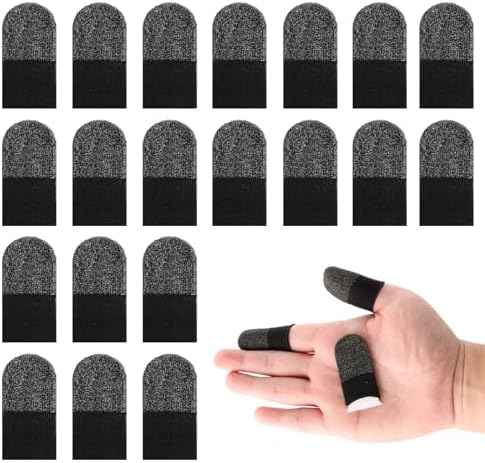 Gaming Finger Gloves Sleeves, Breathable Sweatproof Touch Screen Mobile Game Glove Silver Fibers Finger Sleeve Thin Thumb Protector Compatible with All Touchscreen Devices (20Pcs Finger Sleeves) by Unknown