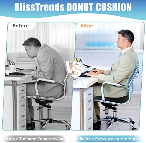 BlissTrends Donut Pillow Seat Cushion,Donut Chair Cushions for Postpartum Pregnancy & Hemorrhoids,Tailbone Pain Relief Cushion,Memory Foam Lifting Cushions for Office&Home Chairs (Black) (Pack of 3) - Image 5