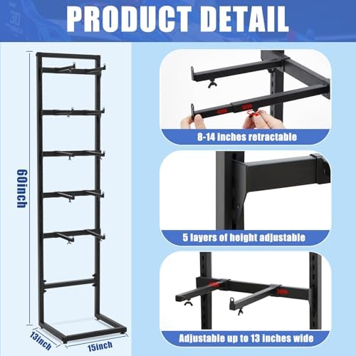 AceOrbit Rc Car Stand 5 Layer Adjustable Wall Mount Car Display Rack with Screws Crawler 15" x 13" x 60" Storage System for 1/10 1/12 1/18 1/24 1/32 Multiple Scale Cars/Trucks Stand Shelf(Black) - Image 4