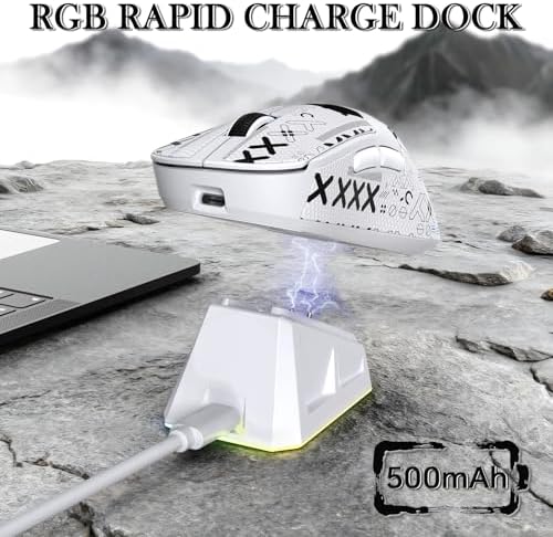 MAGIC-REFINER R1 Wireless Gaming Mouse with RGB Charging Dock,65g Ultra Lightweight,PixArt PAW 3311 Sensor DPI 24K,LCD Display & Smart Sleep,500mAh,Tape,Programmable Mice for Mac PC Gamer(White) - Image 4
