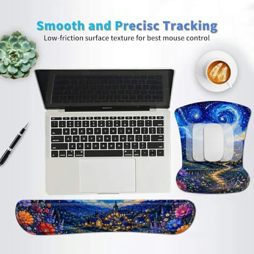 3-in-1 Ergonomic Memory Foam Keyboard Wrist Rest Pad Set, Galaxy Cat - Image 6