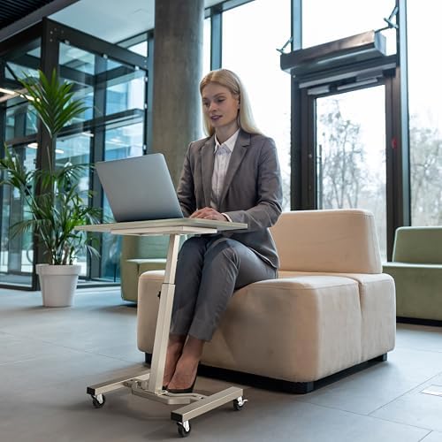 SHW Mobile Height Adjustable Laptop Rolling Cart w/Lockable Wheels, Maple - Image 6