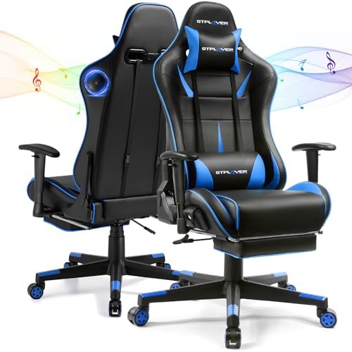 GTPLAYER Gaming Chair with Speakers, Video Game Chairs with Footrest for Adults, Ergonomic Computer PC Gamer Reclining Chair(Blue) by GTPLAYER