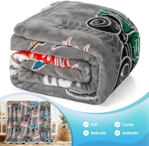 Truck Shark Glow in The Dark Blanket Truck Toys Gifts for Kids Boys Teens Age 1-16 Years Old Toddlers Birthday Christmas Halloween Excavator Construction Tractor Car Throw Room Decor Grey 50"x 60" - Image 5