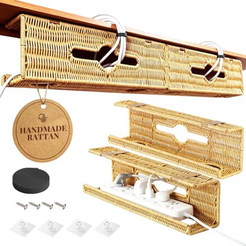 Handmade Rattan Under Desk Cable Management Tray 2 Pack, Natural by Xpatee