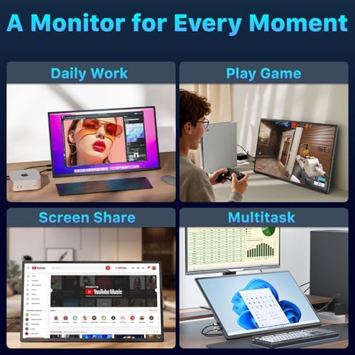 Upperizon Portable Monitor 21.5 inch FHD 110% sRGB 120Hz IPS HDR HDMI USB-C Travel Monitor for Laptop MacBook PC Surface PS5 Xbox, Large External Display with Kickstand & Speakers, VESA Compatible - Image 6