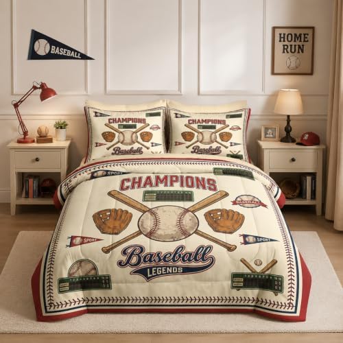 Nesker Queen Comforter Set for Boys, 7 Pieces Baseball Bedding for Kids by NeskerCozyLiving