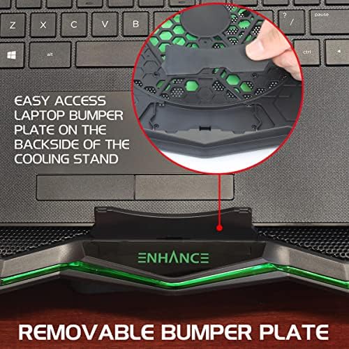 ENHANCE Cryogen 5 Gaming Laptop Cooling Pad Stand - Laptop Cooler with 7 Adjustable Height Settings & Dual USB Ports up to 17 inches - 1 Ultra Quiet High Performance LED Fan 800 RPM - Green - Image 5
