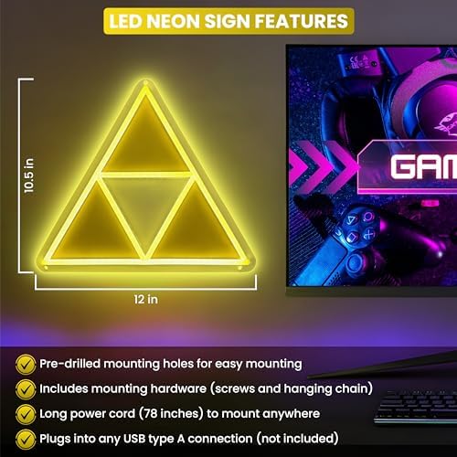 Triforce LED Gaming Neon Sign with Dimmable Lighting Modes for Bedroom, Game Room Decor, Kids Room, Man Cave, Wall Decor and Birthday and Father's Day and Christmas Gift USB Connection - Image 6