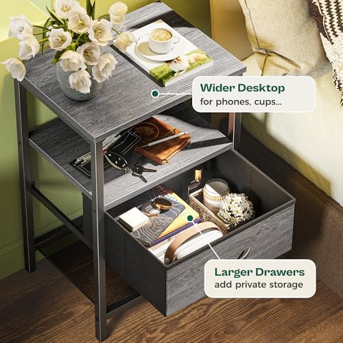 Huuger Nightstand Set of 2, Night Stand with Fabric Drawer, Mesh Shelf - Image 5