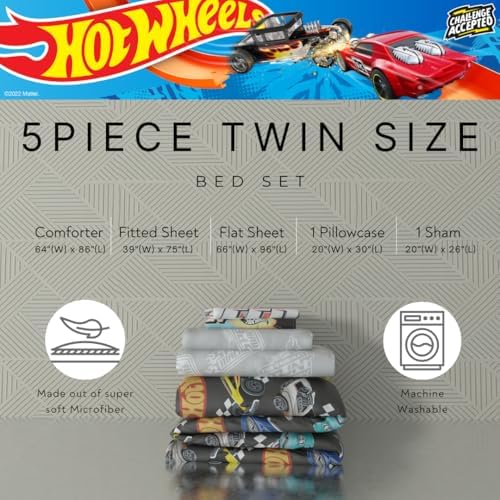 Hot Wheels Kids Bedding Super Soft Comforter and Sheet Set with Sham, 5 Piece Twin Size, (Officially Licensed Product) By Franco - Image 3