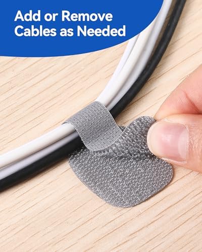 AGPTEK 80Pcs Self-Adhesive Cable Ties, Hook and Loop Cable Straps, Gray - Image 4