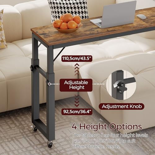 MAHANCRIS Overbed Table with Wheels, Mobile Bed Desk for Queen Size, 36"-43.5" Adjustable Height Rolling Table, Recliner Desk, Mobile Cross Bed for Bedroom, Living Room, Office, Rustic Brown MTHR18001 - Image 6