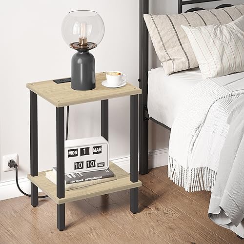 TUTOTAK End Table with Charging Station, Side Table, Nightstand - Image 5