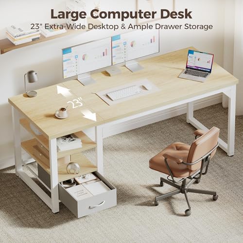 Mericonia 54" Reversible Computer Desk with Drawer, 1" Thick Office Desk - Image 3