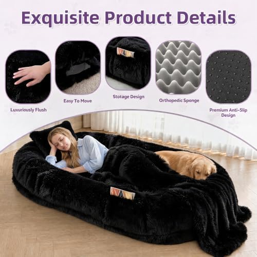 Human Dog Bed, Oversized Plush Lounger Bed with Plump Pillow and Blanket - Image 3