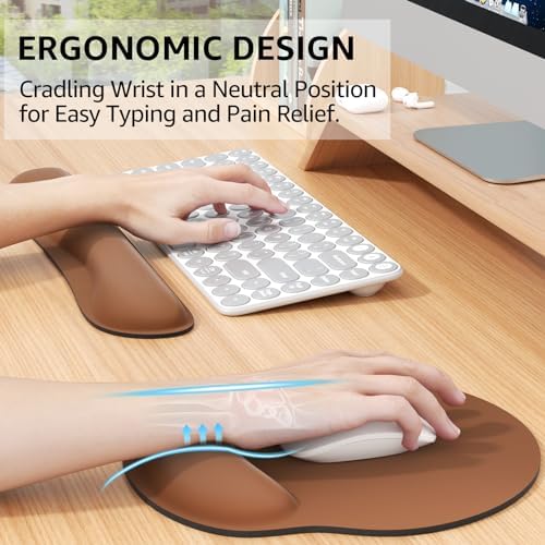KTRIO Keyboard Wrist Rest & Mouse Pad with Wrist Rest, Coffee Brown | Memory Foam Wrist Support, Ergonomic Design, Non-Slip Base, Office and Home Use - Image 2