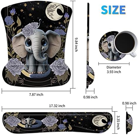 Ergonomic Mouse Pad with Wrist Support Gel Mouse Pads and Upgrade Keyboard Wrist Rest Pad Set, Coasters Non-Slip PU Base Mouse Mat for Office Gaming Computer Laptop Home, Flower Elephant - Image 2