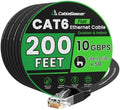 CableGeeker Cat 6 Flat Ethernet Cable 200ft, 10Gbps, Black by CableGeeker