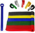100 x Colourful Reusable Cable Ties, Cable Straps, Adjustable Cable Ties, Strong Hook and Loop Cable Straps with Buckle for TV Cables, PC Cables and Desk Organisation by ARMIZ