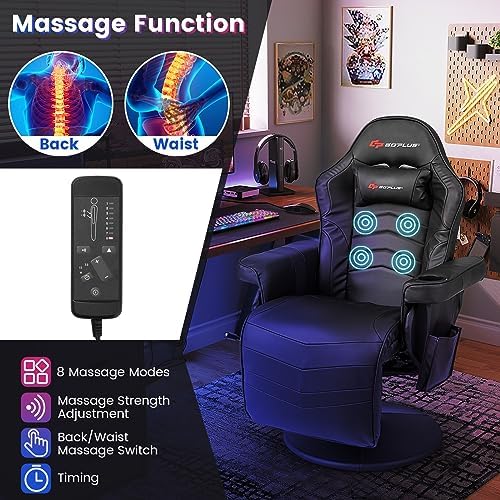 Goplus Gaming Chair, Height Adjustable Massage Video Game Chair with Retractable Footrest, Cup Holder, Headrest, Swivel Office Chair, Racing Style Swivel Gamer Chair (Black) - Image 5
