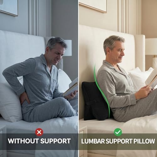 Pat. Pend. Corduroy Lumbar Support Pillow for Sitting, Triangle Cushion for Sofa, Couch or Bed, Reading Pillow for Gaming, Watching TV & Relaxing, Lamp Black - Image 2