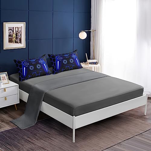 6 Pieces Bed in a Bag for Boys Bedding Sets Queen Size,Gamer Comforter Sets for Kids, Gaming Comforter Set for Boys Room Decor with Flat Sheet,Fitted Sheet,Pillowcase,Cushion Cover - Image 3