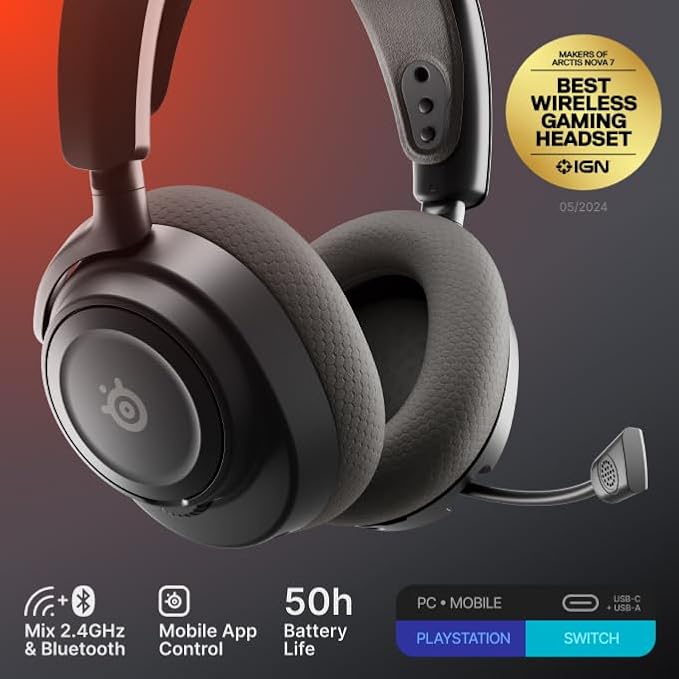 SteelSeries Arctis Nova 7 Wireless Gen 2 Gaming Headset - Real-Time App Control, 50+ HR Play, Neodymium Drivers, Mix 2.4GHz/Bluetooth, PC, PS5, PS4, Switch 1/2, Mobile - Black - Image 2