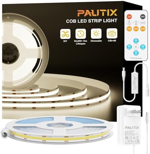 PAUTIX COB LED Strip Lights,UL Listed Dotless LED Lights with RF Remote,16.4ft Natural White 4000K Super Bright Dimmable Flexible Diffused LED Tape Light,Kitchen Cabinet,Office,Stairs,Shelf Lighting by PAUTIX