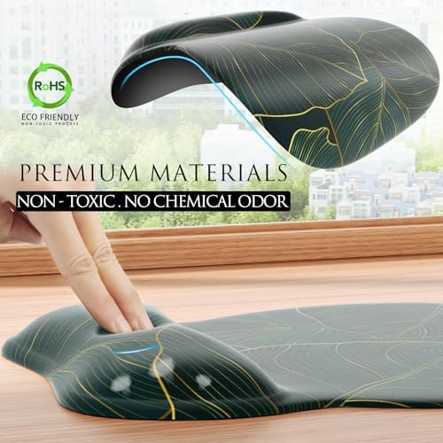 MROCO Ergonomic Mouse Pad with Gel Wrist Rest, 9.4 x 8.1 in, Green Leaves - Image 3