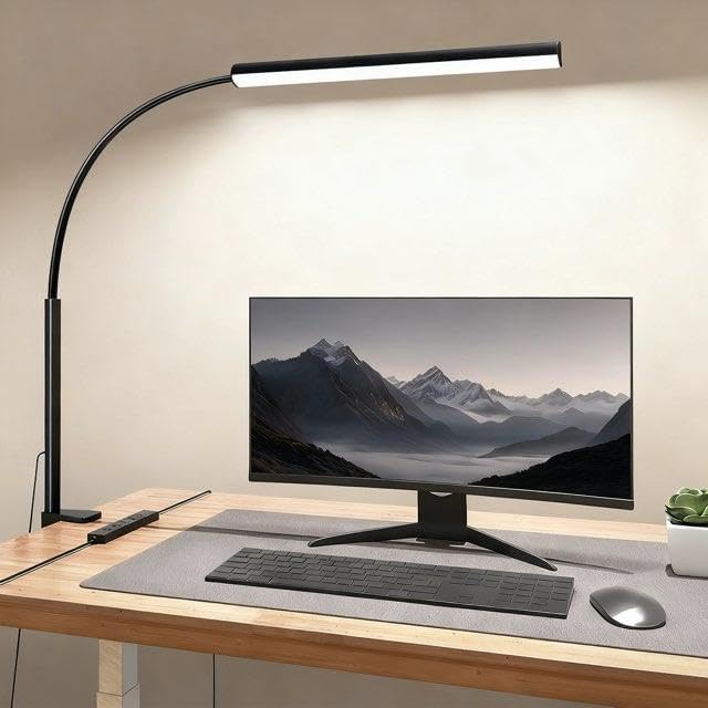 LED Desk Lamp with Clamp, 5 Color Modes & 10 Brightness Levels, Eye-Caring Desk Light, Flexible Gooseneck, Memory Function, Adapter Included for Home Office, Reading & Study by Unknown