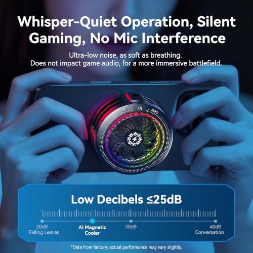 Foluu Magnetic Phone Cooler, 15W Gaming Cell Phone Cooling Fan, RGB Light, Smart Temperature Control, 100-Speed Adjustable Radiator with Magnetic Adsorption & Clip for iPhone Android Live Streaming - Image 6