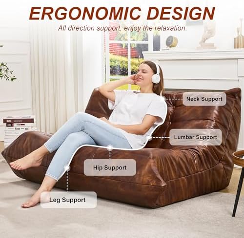 Hobestluk Bean Bag Togo Chair Memory Foam Leather Living Room Loveseat | Medium Black,Ergonomic Design,Floor Chair,Waterproof,Easy Clean,Anti-slip Bottom,No Assembly Required,For Bedroom Reading - Image 6