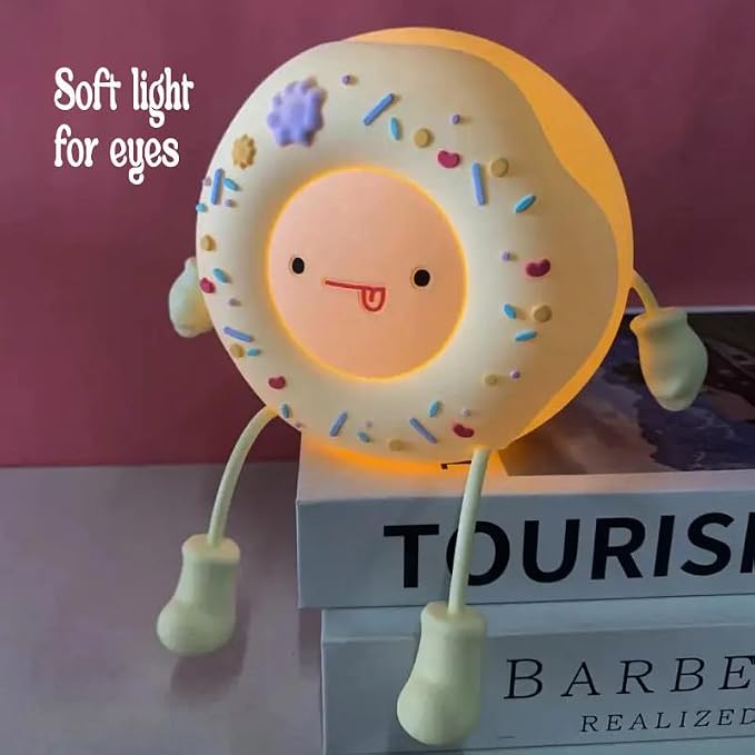 Cute Donut Night Light for Kids,Silicone Nursery Nightlight, Touch Control USB Rechargeable Lamps Breastfeeding Sweet Kawaii Dorm Room Decor Christmas Gift Baby Kids Girls Teens,White - Image 7