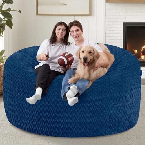 5FT Bean Bag Chair,Giant Bean Bag Chairs for Adults,Big Bean Bags with Memory Foam Filled, Large Beanbag Chairs with Chevron Plush Cover-Blue - Image 5